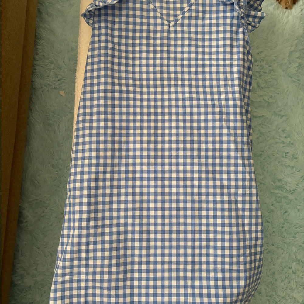 Blue and White Sleeveless Sundress with Square Neck